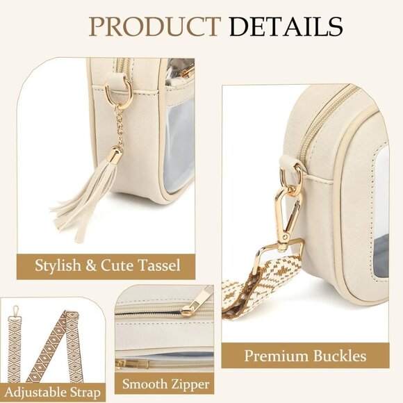 Clear Bag Crossbody Purse Women's Stadium Approved Waterproof Compact - Picture 5 of 6